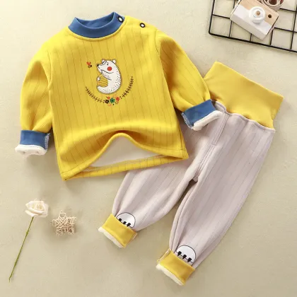 Plus Size Boys' Autumn Winter Velvet Pajamas with Shoulder Buckle