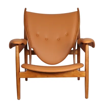 Nordic solid wood brown leather sofa chair