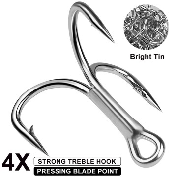 Runtoo Wholesale 4x Strengthen Bright Tin Color Treble Fishing Hooks for Deep Sea Tuna Jigging