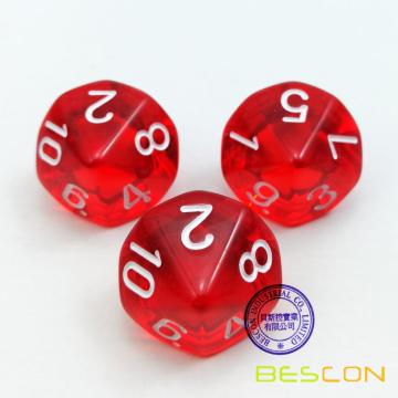 Bescon Polyhedral 10 Seiten Würfel mit Nummer 1-10, Rot Transparente 10-seitige Würfel, 10 Seiten Würfel 1-10