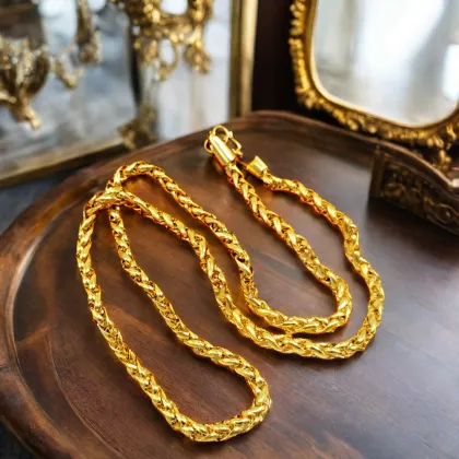 18K Gold Chopin Dubai Men's Necklace: Solid Brass Flat Head Design, Perfect for Weddings and Gifts