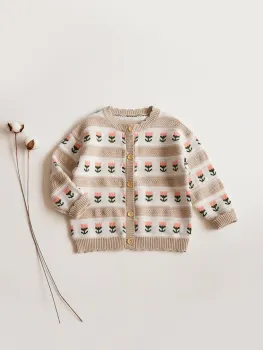 Children's Sweater Flower Round Neck Knit Cardigan Jacket