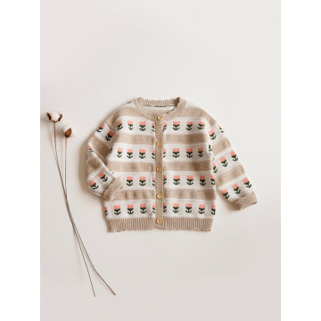 Giacca per cardigan a maglia con scollo a fiori maglione per bambini