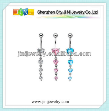 triple heart dangling navel ring