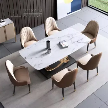 Stainless Steel and Marble Modern Luxury Customized Dining Room Table Set for Restaurants