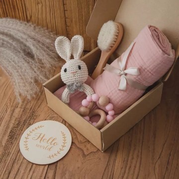 Bamboo Cotton Knit Stretchy Baby Headband and Swaddle Blanket Set
