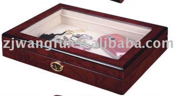shiny painting wooden gift box with PVC window