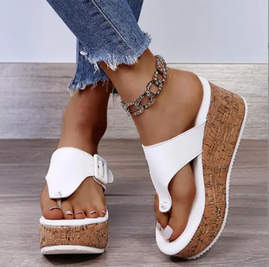 Wholesale Summer Beach Platform Heeled Sandals: PU Thick Bottom Flip Flops & Wedges