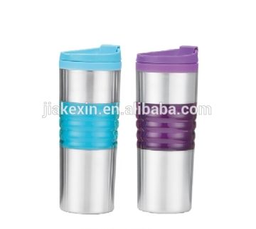 Inside PP plastic outside stainless steel leakproof mug with silicone sleeve