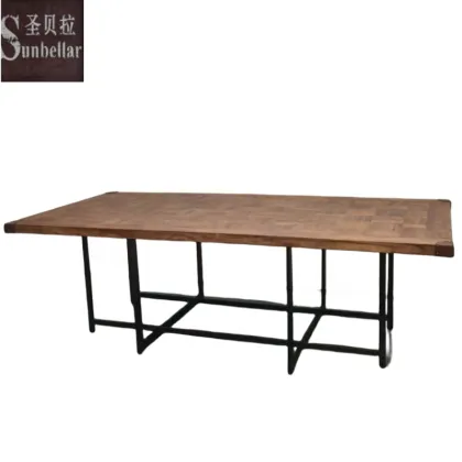 customized dining room antique wood dining table 240cm metal iron stand wooden top table conference workshop industrial design