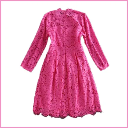 elegant spandex lace long sleeves dress with lining