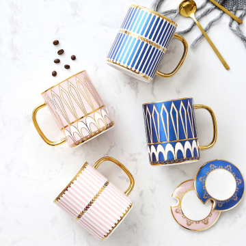 Wholesale Ceramic Cup Decal Mugs with Real Gold Painted Handle