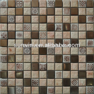 FOSHAN metal stainless steel mix ceramic mosaic tile