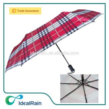 3 fold sliver cotaed sunshade tartan print market umbrella