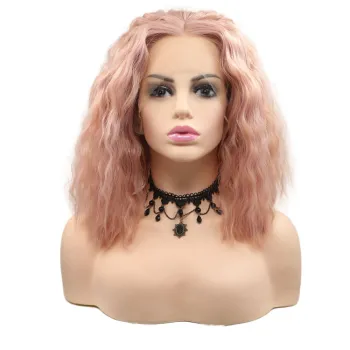 Lace Front Wavy Pink Color Synthetic Hair Wigs Short Bob