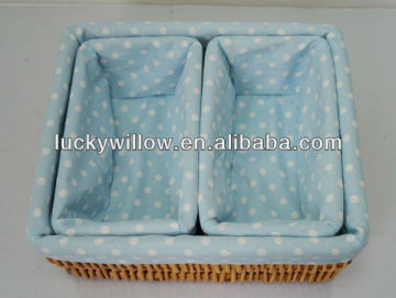 Beautiful willow storage basket with blue floral liner