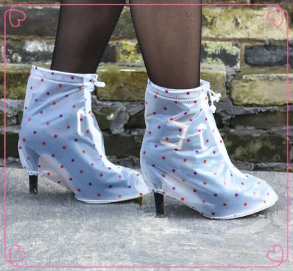PVC waterproof women high heel reusable rain boot shoe cover