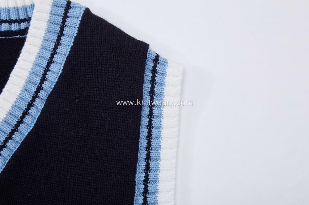 Boy's Knitted Contrast Rib School Vest