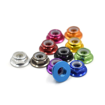 Tuerca de bloqueo de nylon colorido OEM #6-32 y #8-32 Tuerca de aluminio con brida