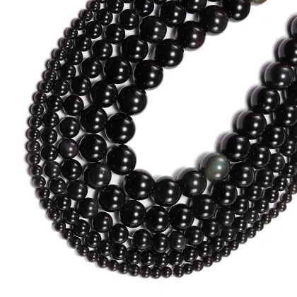 Natural Obsidian For Necklace Making Loose beads Wholesale