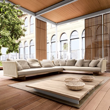 Modern L-Shape Aluminum Garden Sofa Set with Cushions and Tea Table for Balcony Terraces