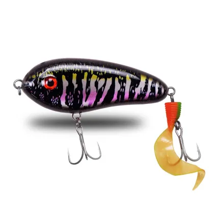 Slow Sinking Jerk Bait Pencil Lure with Curling Tail Treble Hook - 60mm to 115mm