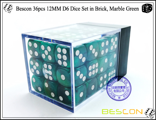 Bescon 36pcs 12MM D6 Dice Set in Brick, Marble Green-2