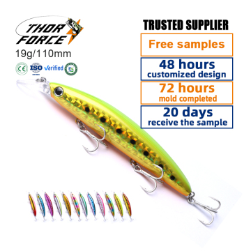 THORFORCE 110mm Floating Minnow Lure for Long Casting - 19g/21g ABS Plastic Hard Bait for Tuna Fishing