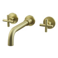 Double handle hot and cold wall-mounted basin faucet