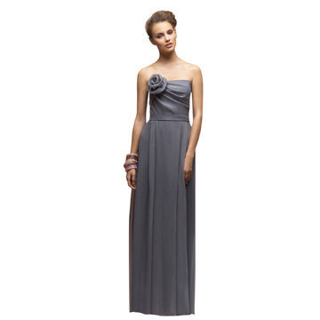 Bridesmaid gown, grey, chiffon, strapless