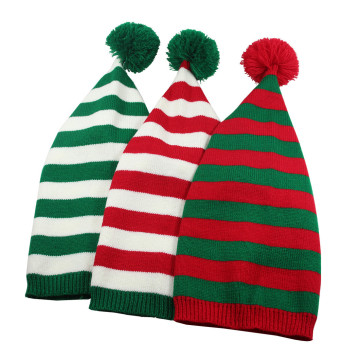 Red Pom Beanie Knitted Jacquard Hat - Winter Acrylic Woolen Hat for Adults and Kids