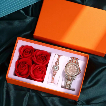 WJ-11288 Diamond Quartz Bracelet Watch Set for Women - Luxury Dress Gift with Box