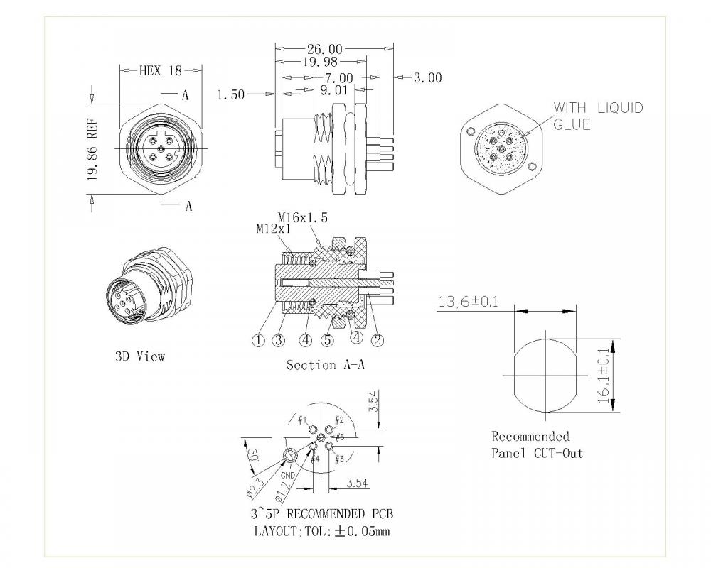 ล็อคตัวเมียด้านหน้า m16 d-code dip shielded