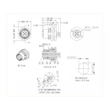 Female Lock Front M16 D-Code DIP Shielded