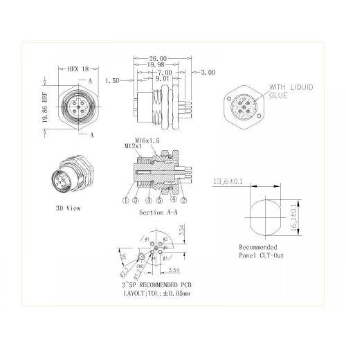 Khóa nữ phía trước m16 d-code nhúng được che chắn