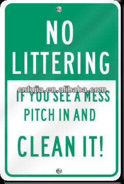 No littering metal sign,screen printed aluminum plates