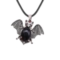 Black Obsidian 13X18mm Cabs Antique Silver Alloy Antique Silver Alloy Bat Pendant Necklace 45cm Black Cord