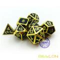 Bescon Super Shiny Deluxe Golden and Enamel Solid Metal Polyhedral Dice Set of 7 Gold Metallic RPG Role Playing Game Dice D4-D20