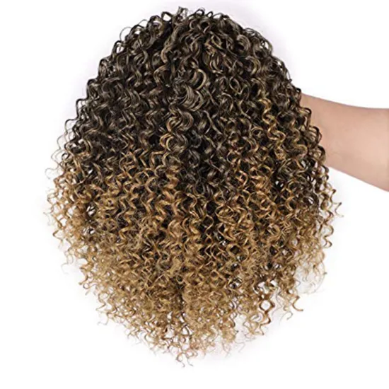 Vigorous Wholesale Ombre Blonde Heat Resistant Fiber Kinky Curly For Asian Women Drawstring Synthetic Ponytail Hair Extension