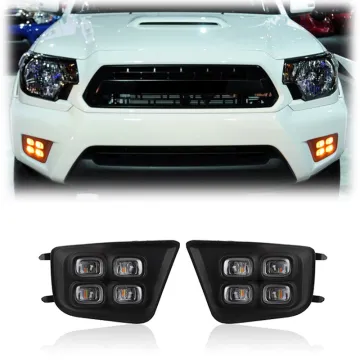 Gobison LED White and Amber Fog Light DRL with Yellow Signal for Toyota Tacoma 2011-2015