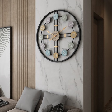 Silent Metal Wall Clock with Epoxy Effect Circle Design for Home Decoration