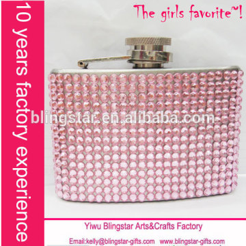 5oz whisky stainless steel crystal flask with rhinestone