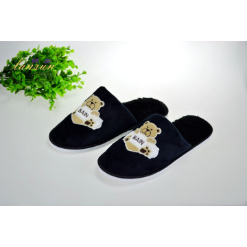 Zapatilla de terciopelo de algodón negro Hotel Velvet Slipper