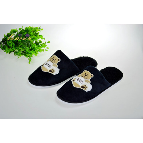 Black Towel Cotton Slippers