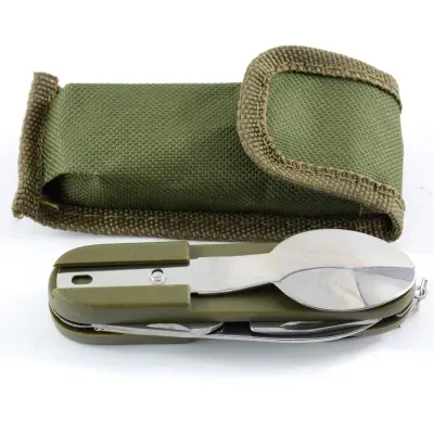 Outdoor Multifunctional Tableware Portable Folding Stainless Steel Camping Cutlery