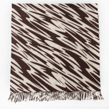 Double-Sided Cow Pattern Acrylic Fringed Shawl Scarf
