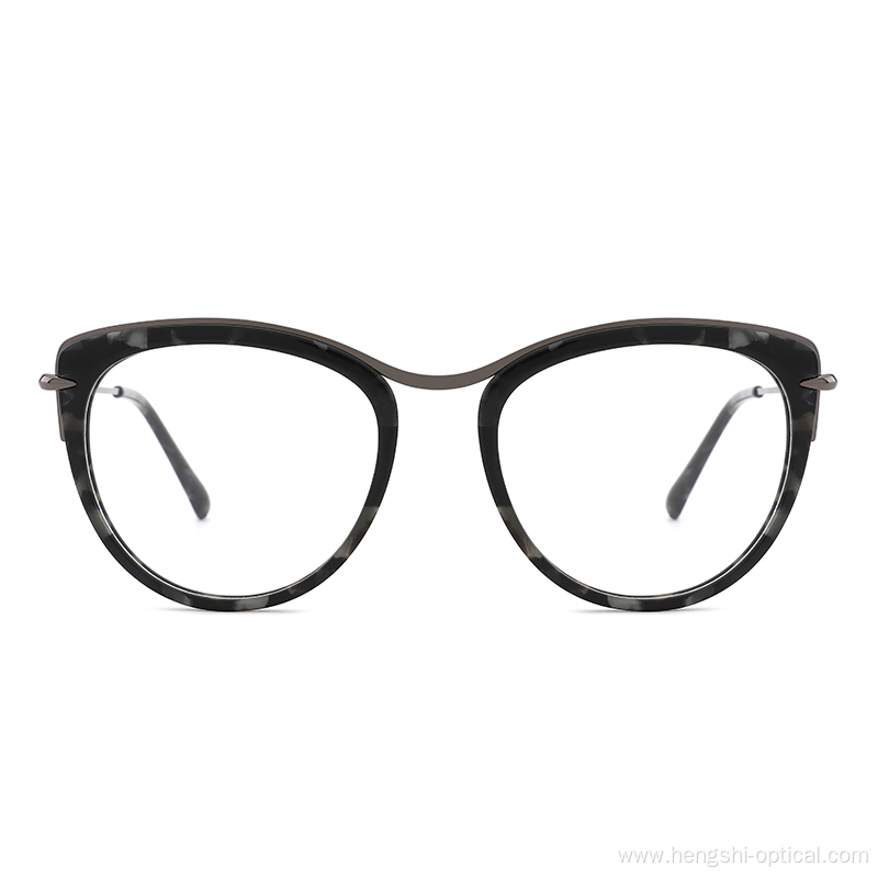 High Quality Popular Fashion Metal Acetate Cat Eye Frames Glasses Optical Eyeglasses