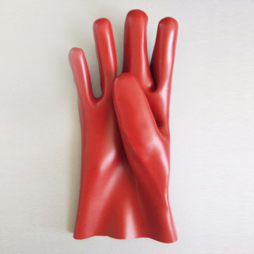 Guantes recubiertos de PVC rojo oscuro poliéster resistente a aceite