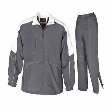 Solid Color Men's Tracksuit, Contrast Color On Collar/Shoulder with One Right Chest Zipper Pocket