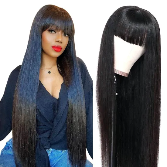Machine-Made Wig: Human Hair Straight Malaysian Wig with Natural Color - Glueless